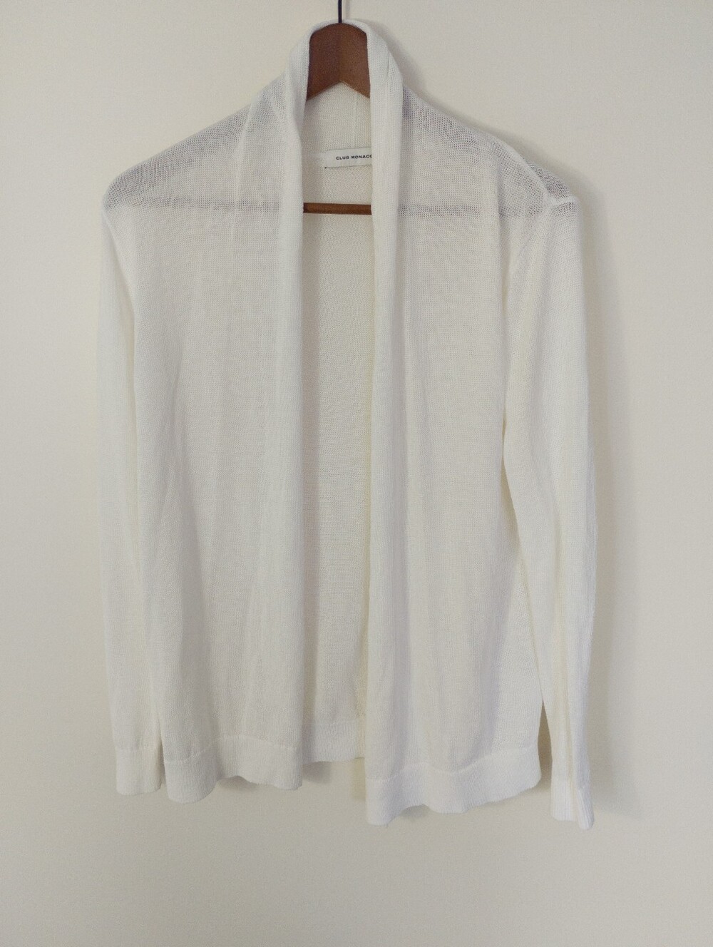 Club Monaco White Open Front Shawl Collar Cardigan Sweater XS Cotton Blend